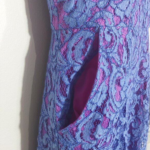 Adrianna Papell Lace Overlay Sleeveless Fit & Flare Cocktail Dress Good Cond - 8 - Picture 6 of 10